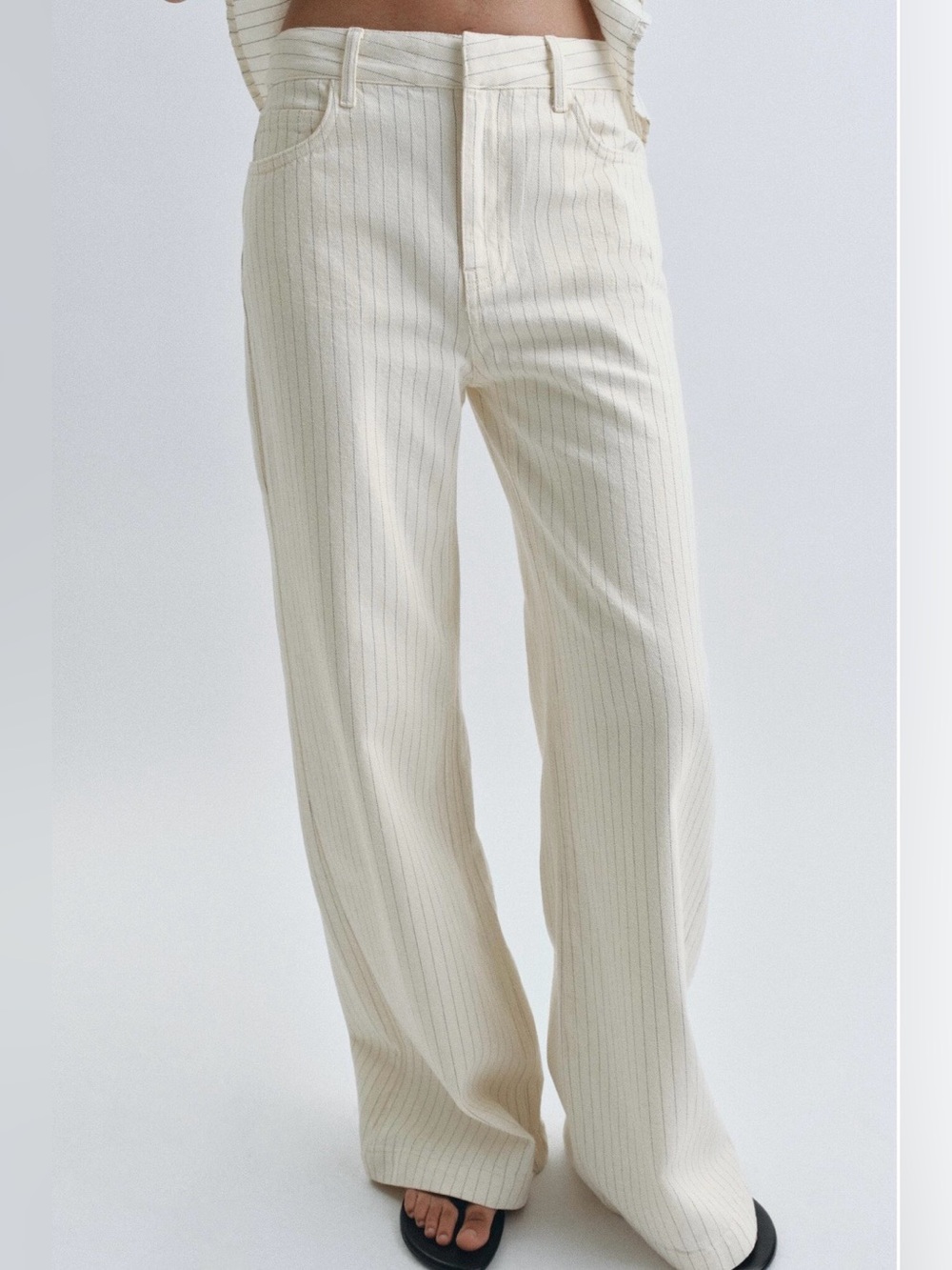 Zara Cream Pinstripe Wide-Leg Trousers
